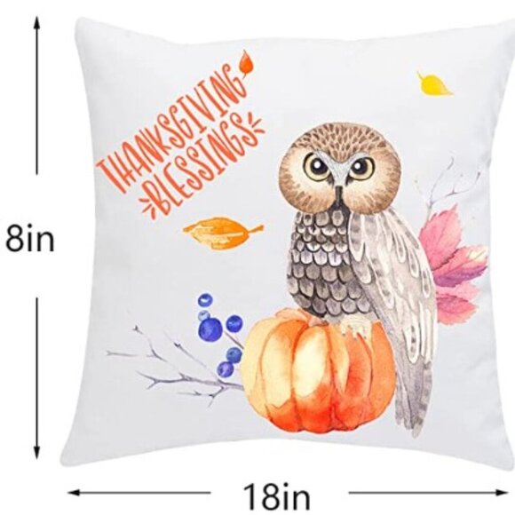 FALL AUTUMN HARVEST PUMPKIN OWL PILLOW COVERS SET 4 SOFT - Picture 6 of 13